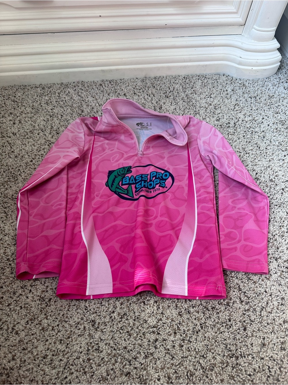 Bass Pro Shops Girls' Pink Long-Sleeve Fishing Shirt Quarter Zip small